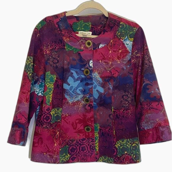 Coldwater Creek - 3/4 Sleeve Colorful Artsy Jacket - size 12 - Picture 1 of 7